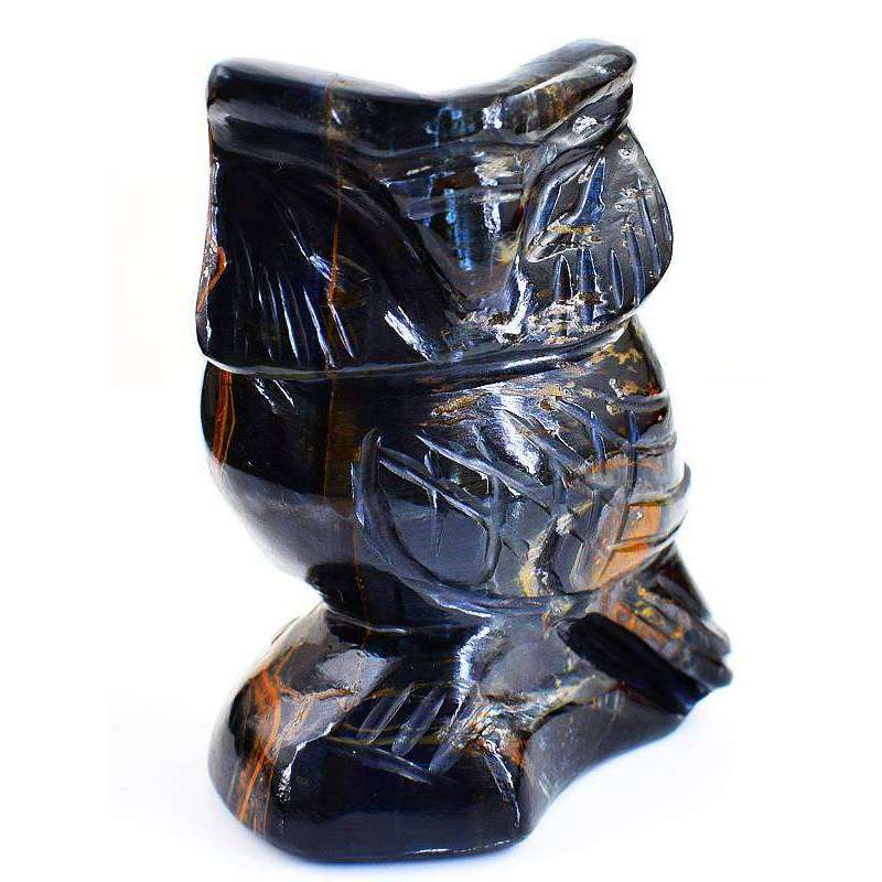 gemsmore:Blue Power Tiger Eye Hand Carved Owl