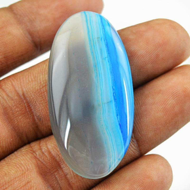 gemsmore:Blue Striped Onyx Gemstone - Natural Oval Shape
