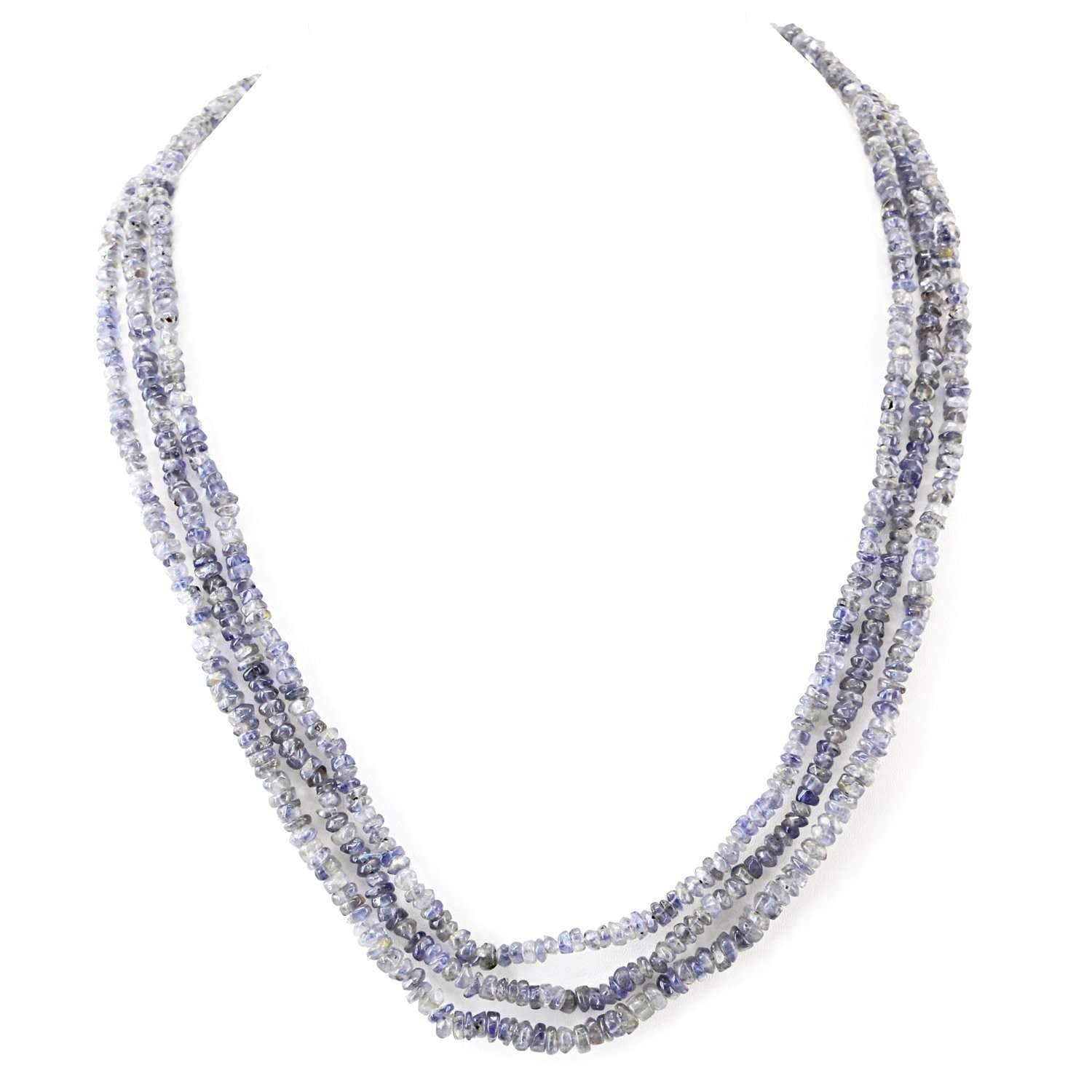gemsmore:Blue Tanzanite Necklace Natural 3 Strand Round Shape Untreated Beads
