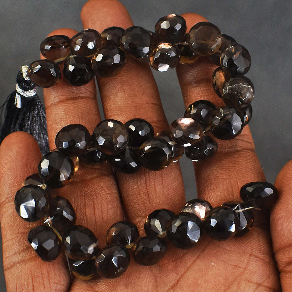 gemsmore:Carats 211 Genuine 09 Inches Smoky Quartz Faceted  Beads Strand