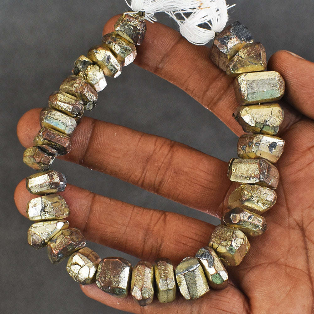 gemsmore:Carats 475 Genuine 08 Inches Copper Pyrite Beads Strand