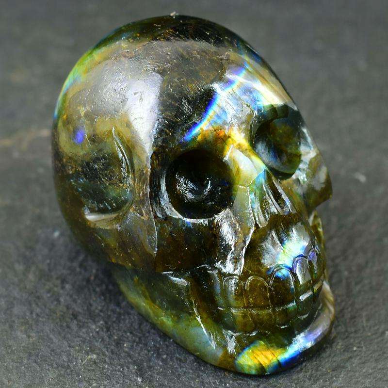 gemsmore:Carved Amazing Flash Labradorite Gemstone Skull