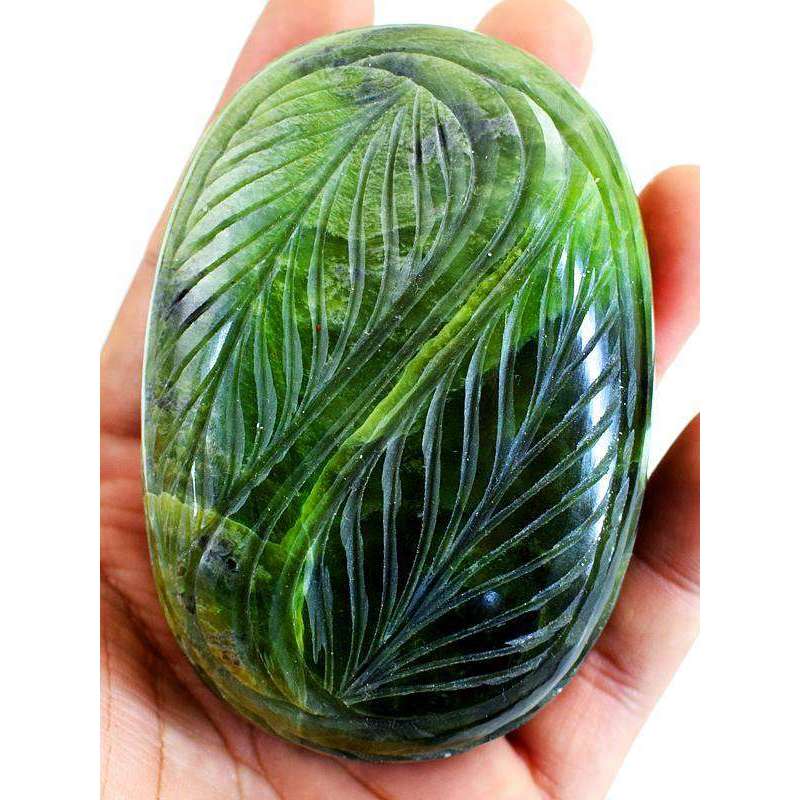 gemsmore:Carved Green Garnet Oval Shape Gemstone