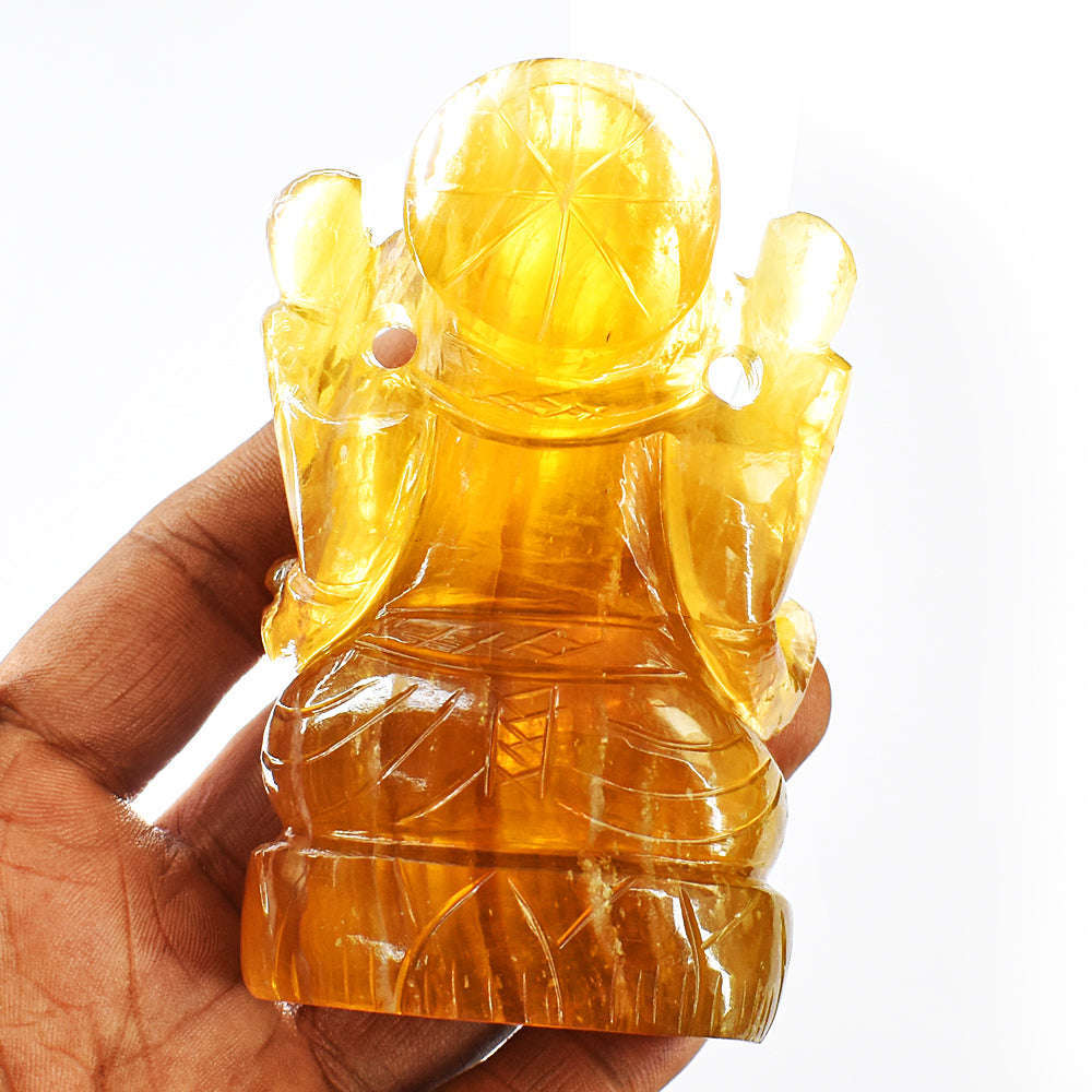 gemsmore:Champagne Fluorite Carved Lord Ganesha Idol