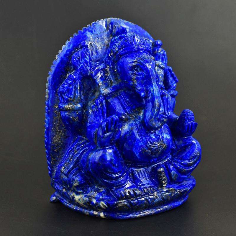 gemsmore:Collectors Piece - Genuine Lapis Lazuli Hand Carved 3d Style Ganesha