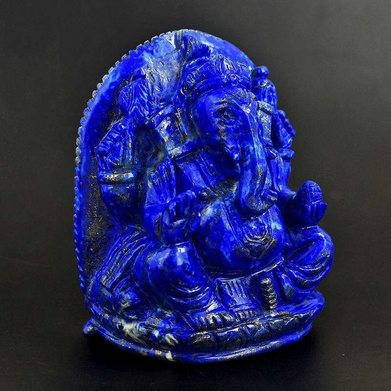 gemsmore:Collectors Piece - Genuine Lapis Lazuli Hand Carved 3d Style Ganesha