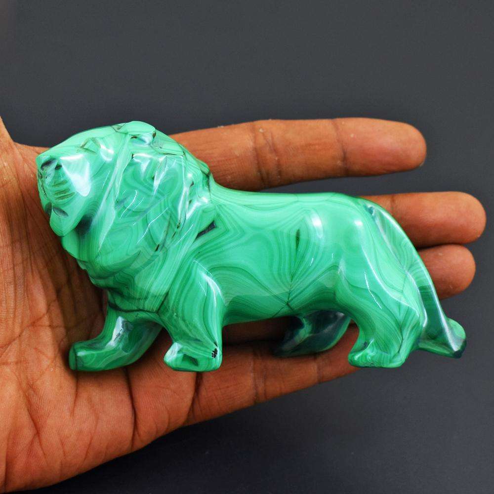 gemsmore:Collectors Piece - Genuine Malachite Hand Carved Lion