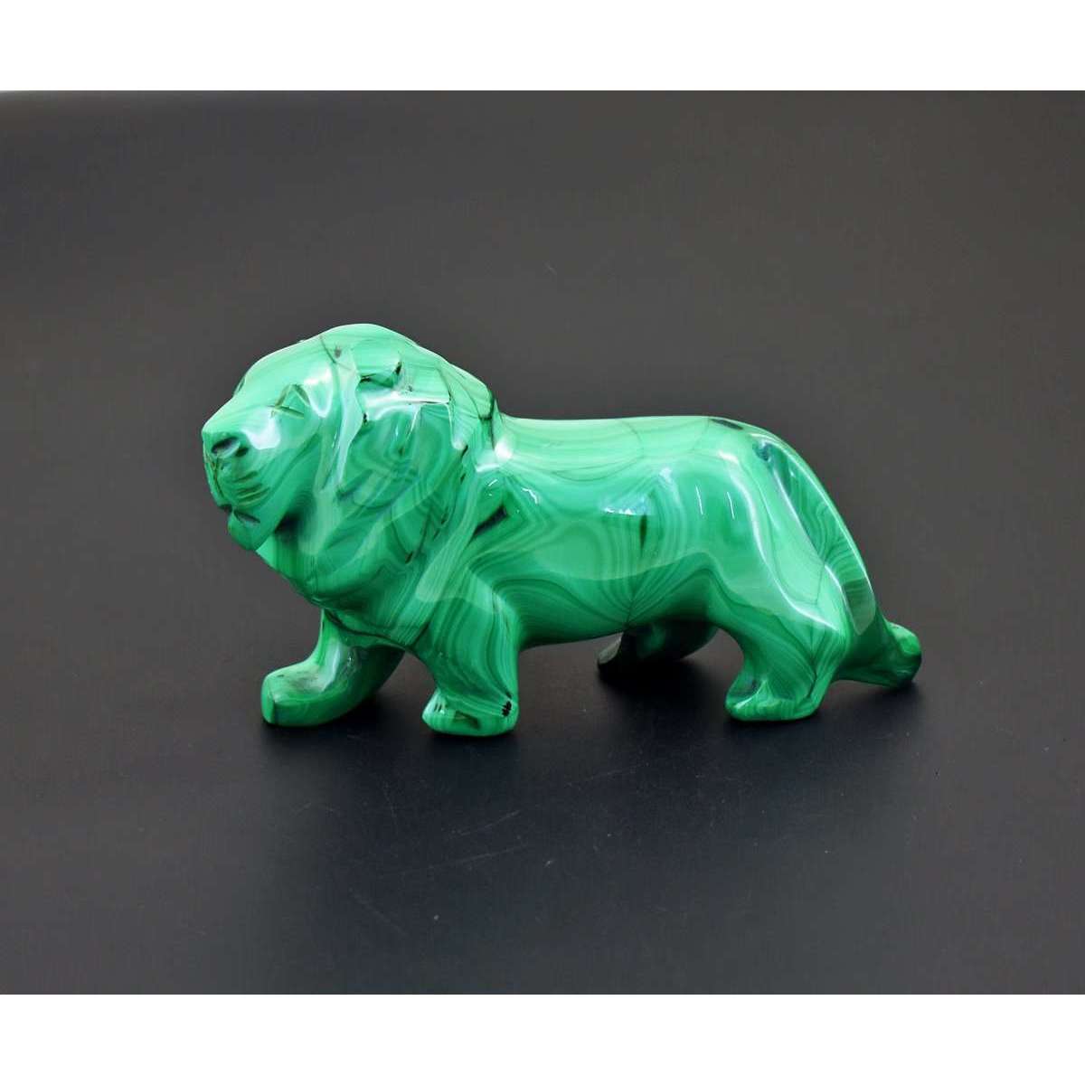 gemsmore:Collectors Piece - Genuine Malachite Hand Carved Lion