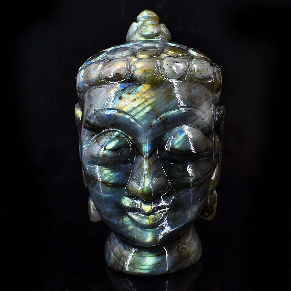 gemsmore:Craftsmen Amazing Flash Labradorite Hand Carved Buddha Head