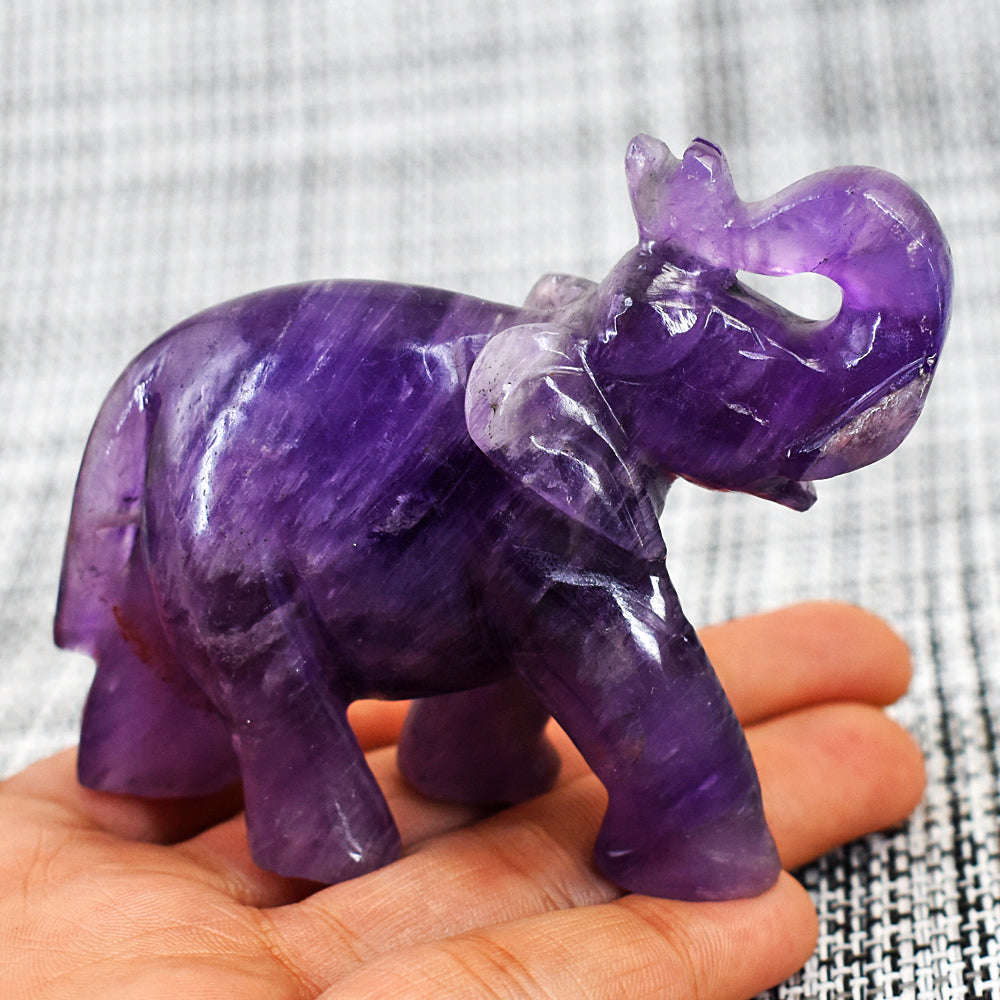 gemsmore:Craftsmen Amethyst  Hand Carved Genuine Crystal Gemstone Carving Elephant