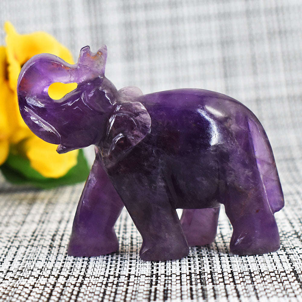gemsmore:Craftsmen Amethyst  Hand Carved Genuine Crystal Gemstone Carving Elephant