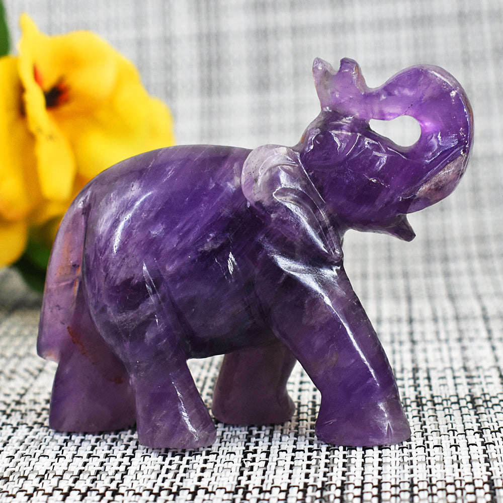 gemsmore:Craftsmen Amethyst  Hand Carved Genuine Crystal Gemstone Carving Elephant