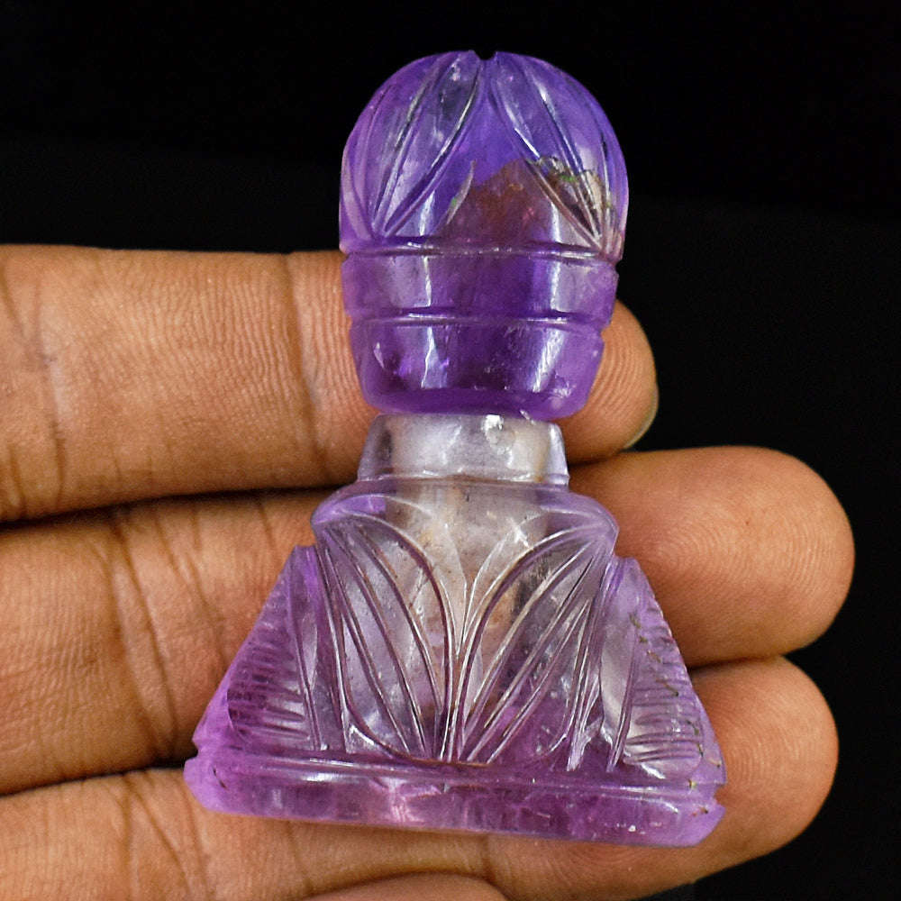 gemsmore:Craftsmen Amethyst  Hand Carved Genuine Crystal Gemstone Carving Perfume Bottle