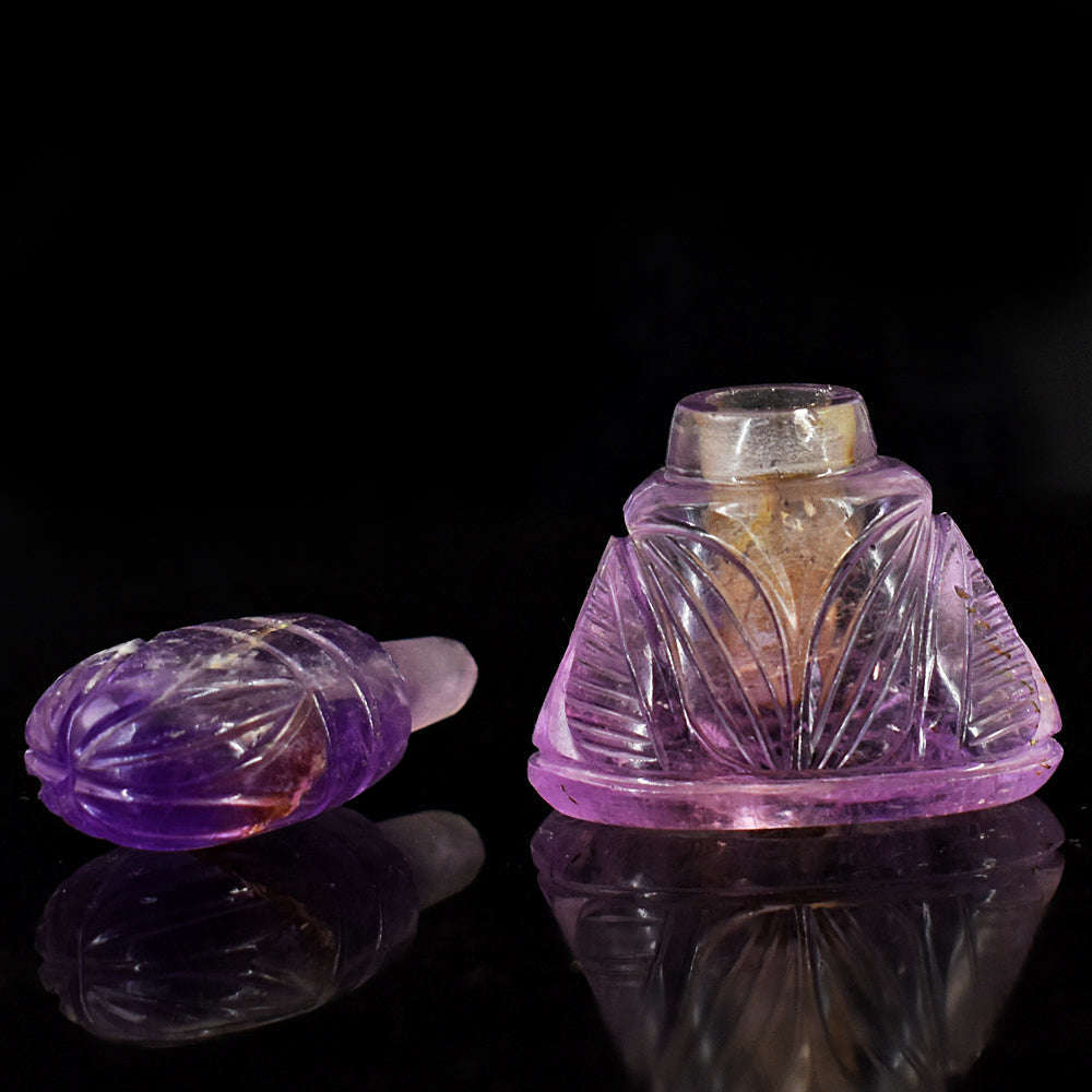 gemsmore:Craftsmen Amethyst  Hand Carved Genuine Crystal Gemstone Carving Perfume Bottle