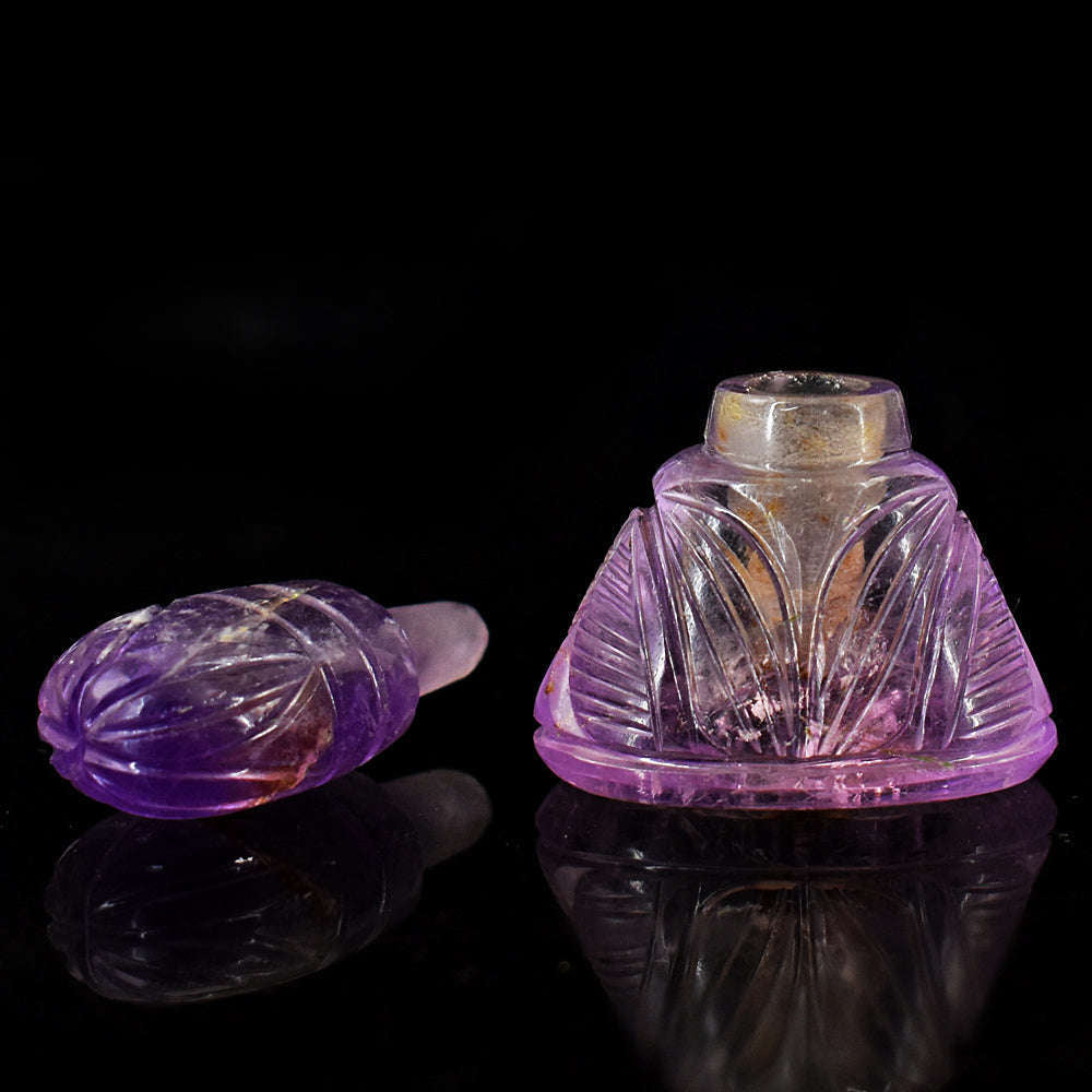 gemsmore:Craftsmen Amethyst  Hand Carved Genuine Crystal Gemstone Carving Perfume Bottle