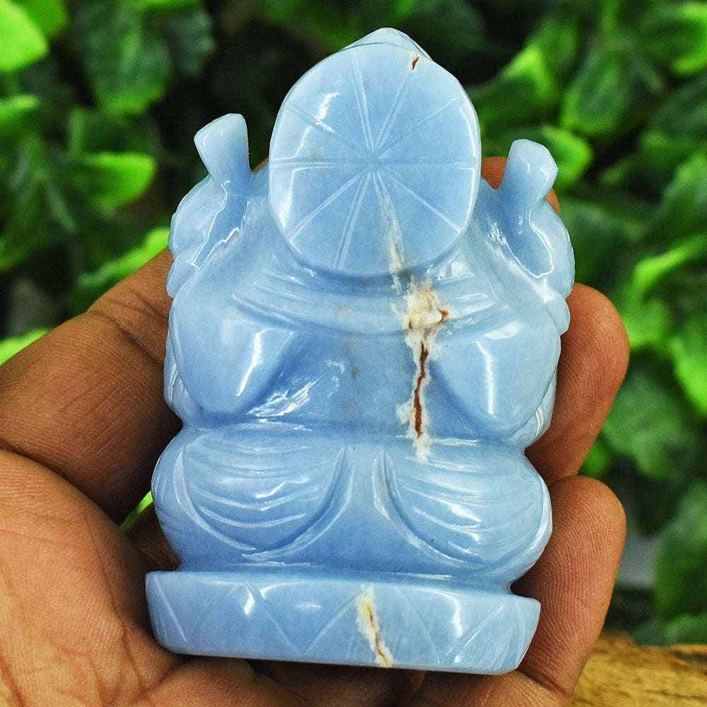 gemsmore:Craftsmen Angelite Hand Carved Genuine Crystal Gemstone Carving Lord Ganesha