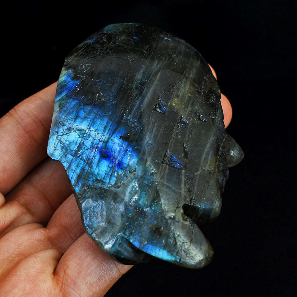 gemsmore:Craftsmen Blue Flash Labradorite Hand Carved Genuine Crystal Gemstone Carving Indo American Head