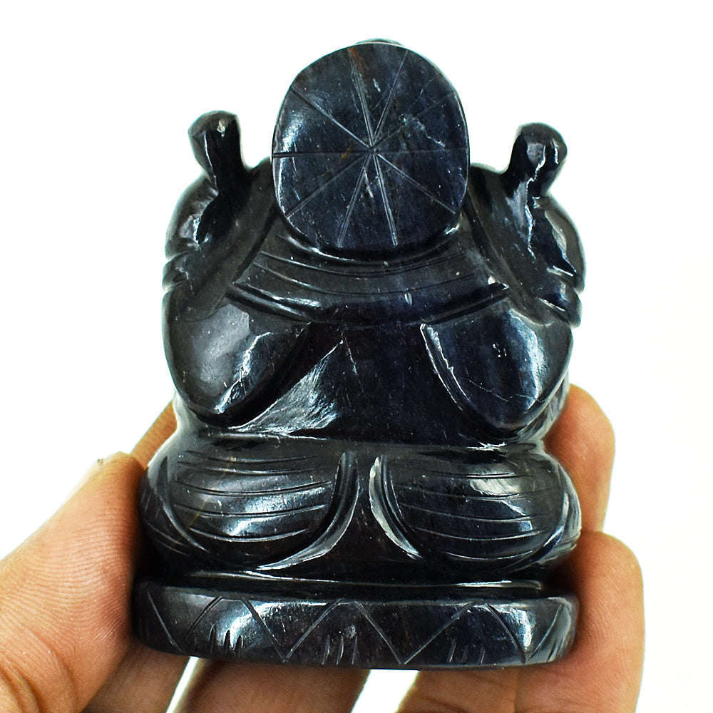 gemsmore:Craftsmen Blue Jade Hand Carved Genuine Crystal Gemstone Carving Lord Ganesha