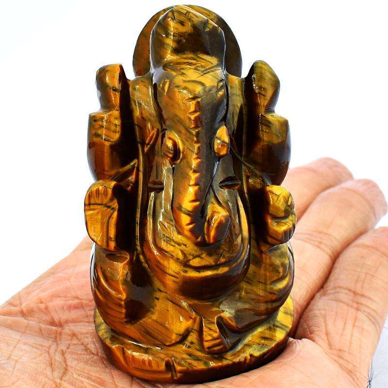 gemsmore:Craftsmen Carved Golden Tiger Eye Lord Ganesha Idol