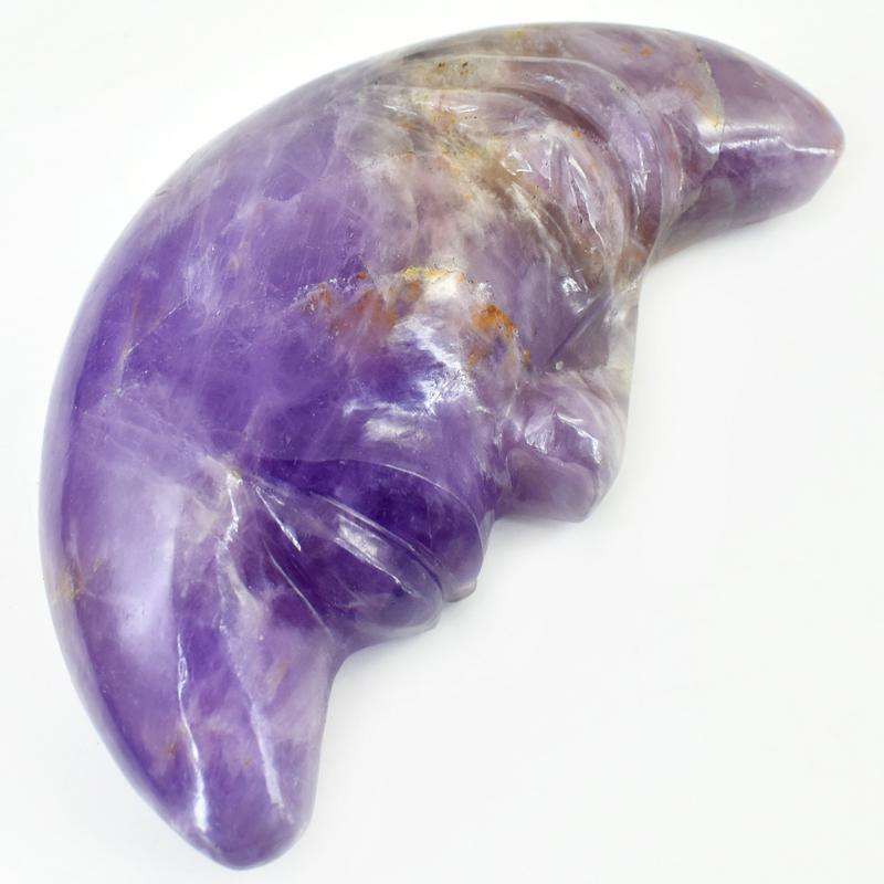 gemsmore:Craftsmen Carved Purple Amethyst Moon Face Gemstone