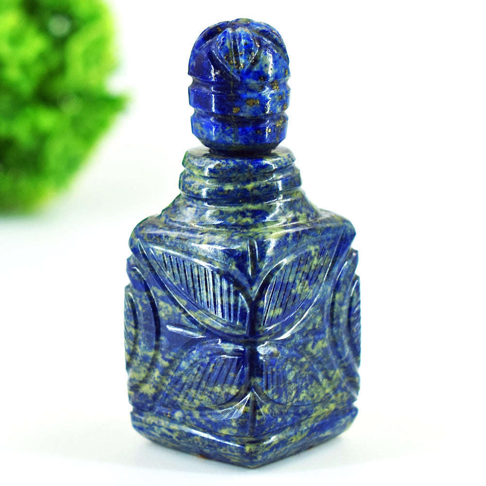 gemsmore:Craftsmen Denim Blue Lapis Lazuli  Hand Carved Genuine Crystal Gemstone Carving Perfume Bottle