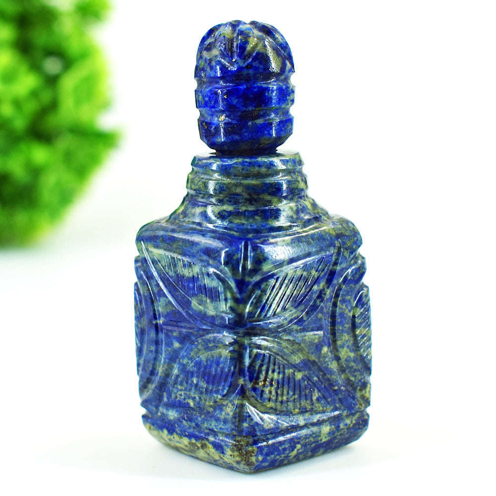 gemsmore:Craftsmen Denim Blue Lapis Lazuli  Hand Carved Genuine Crystal Gemstone Carving Perfume Bottle