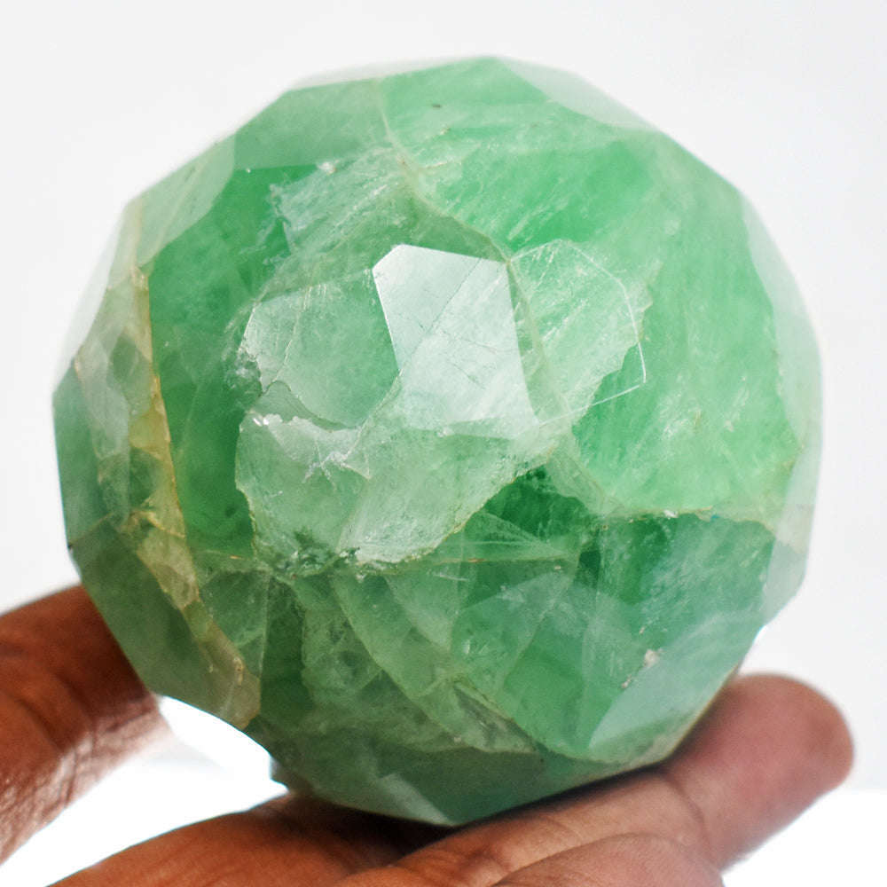 gemsmore:Craftsmen Green Fluorite Hand Carved Faceted Healing Crystal Sphere