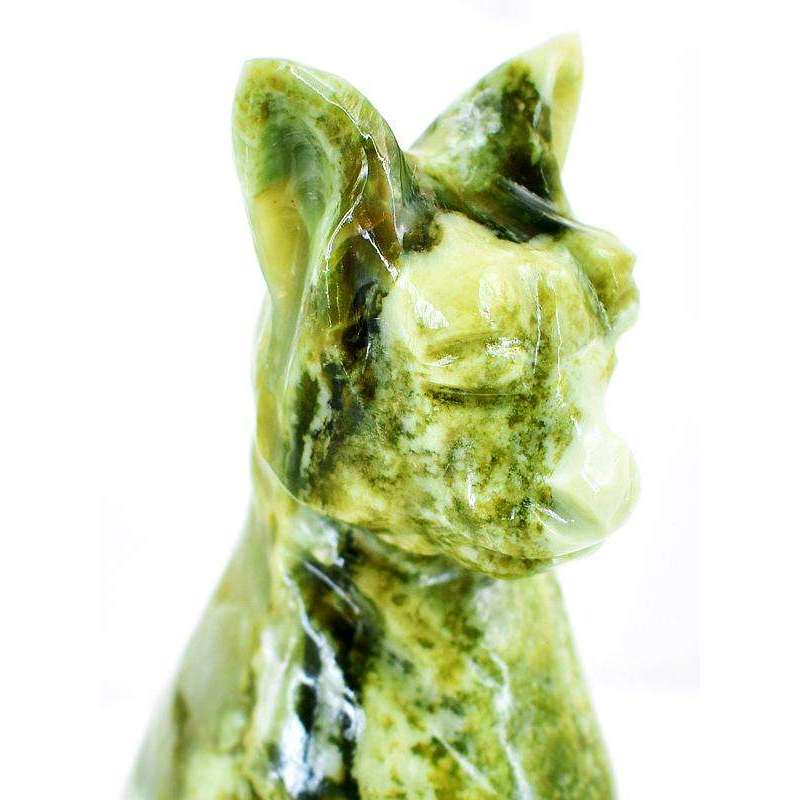 gemsmore:Craftsmen Hand Carved Forest Green Jasper Cat