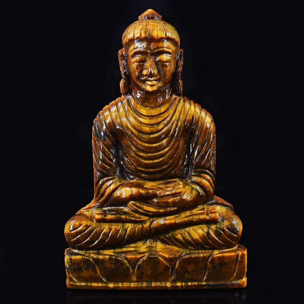 gemsmore:Craftsmen Hand Carved Golden Tiger Eye Lord Buddha