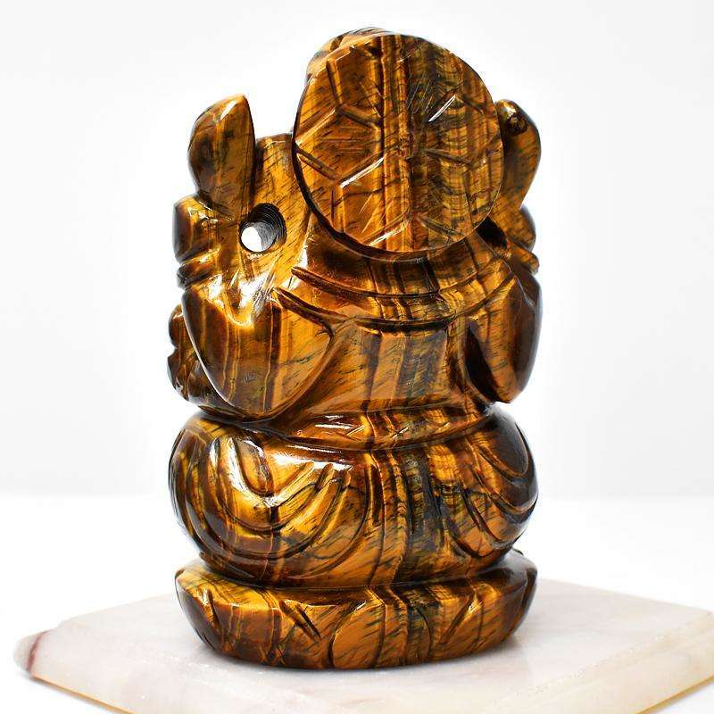 gemsmore:Craftsmen Hand Carved Golden Tiger Eye Lord Ganesha Idol