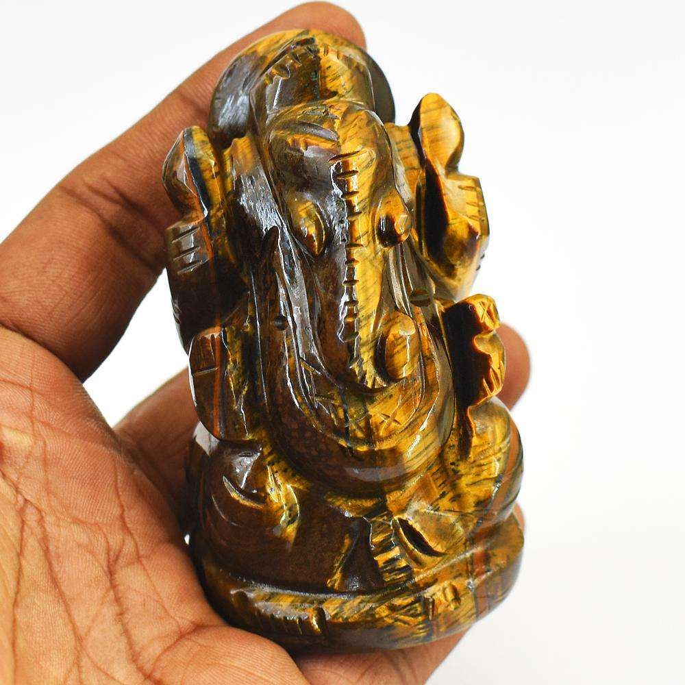 gemsmore:Craftsmen Hand Carved Golden Tiger Eye Lord Ganesha Idol