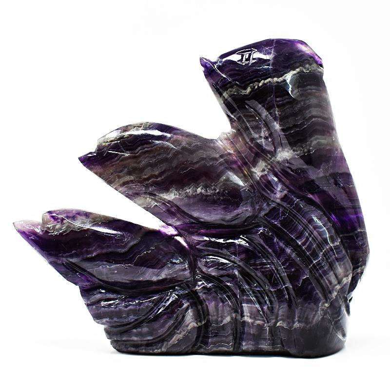 gemsmore:Craftsmen Hand Carved Purple Fluorite Gemstone Triplet Dolphin
