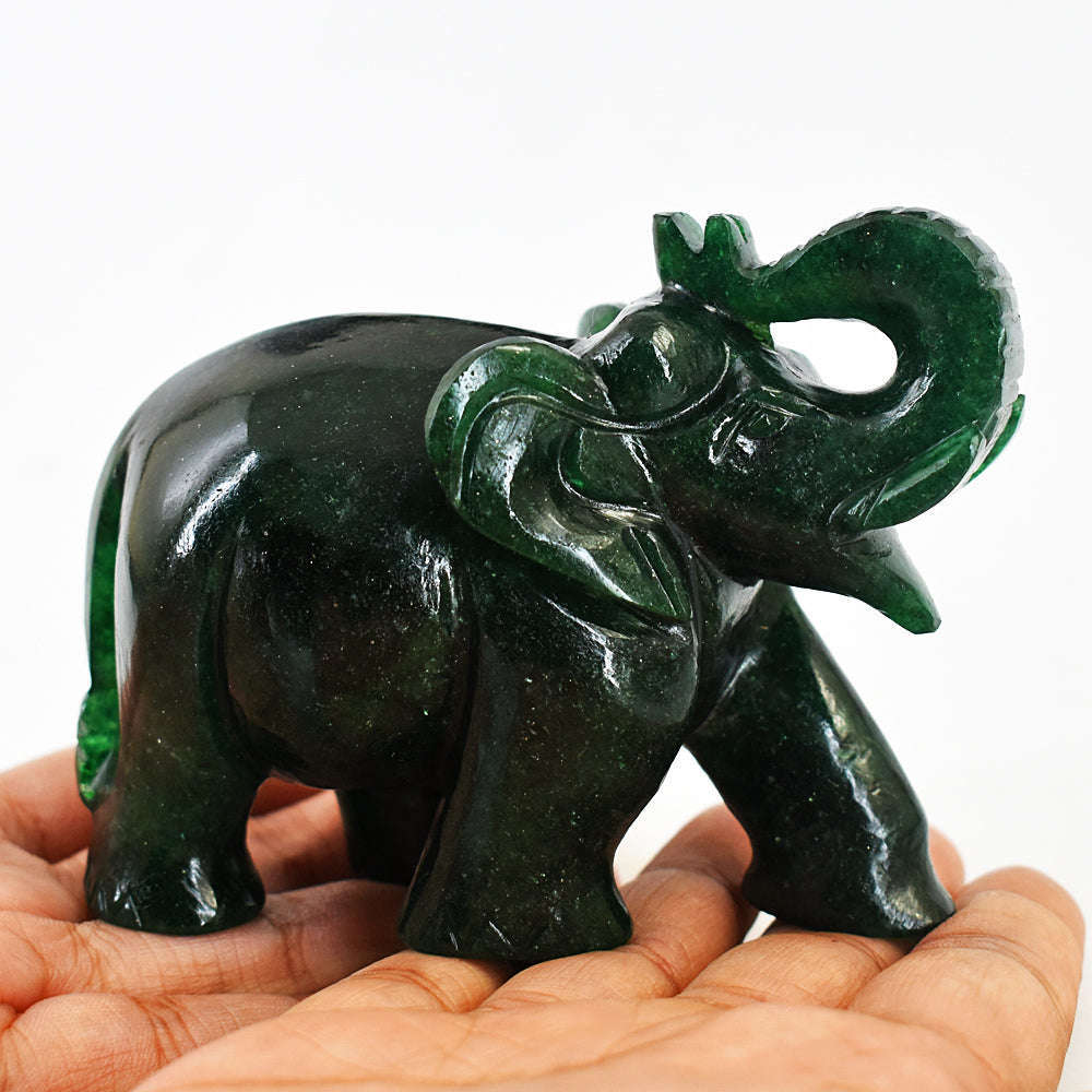 gemsmore:Craftsmen Jade Hand Carved Genuine Crystal Gemstone Carving Elephant