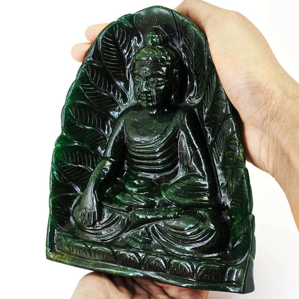 gemsmore:Craftsmen Jade Hand Carved Genuine Crystal Gemstone Carving Massive Leaf Palm Lord Buddha