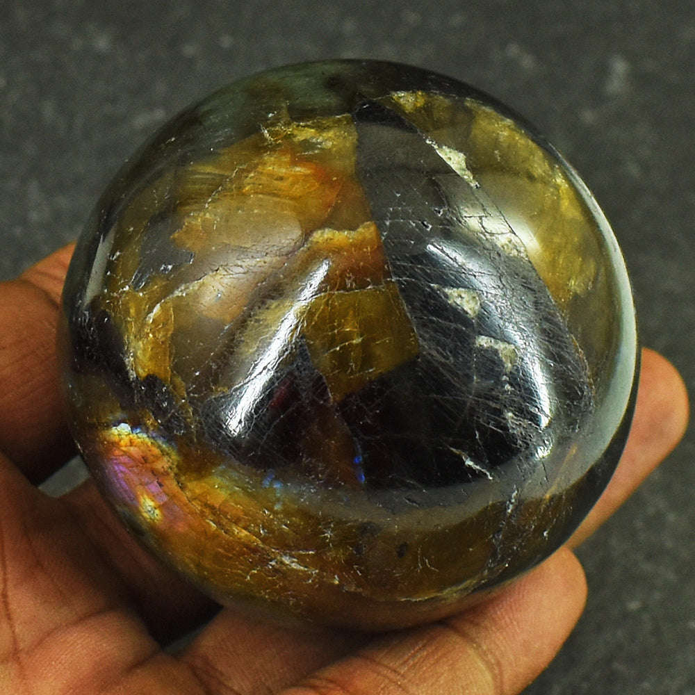 gemsmore:Craftsmen Labradorite Hand Carved Genuine Crystal Gemstone Carving Ball