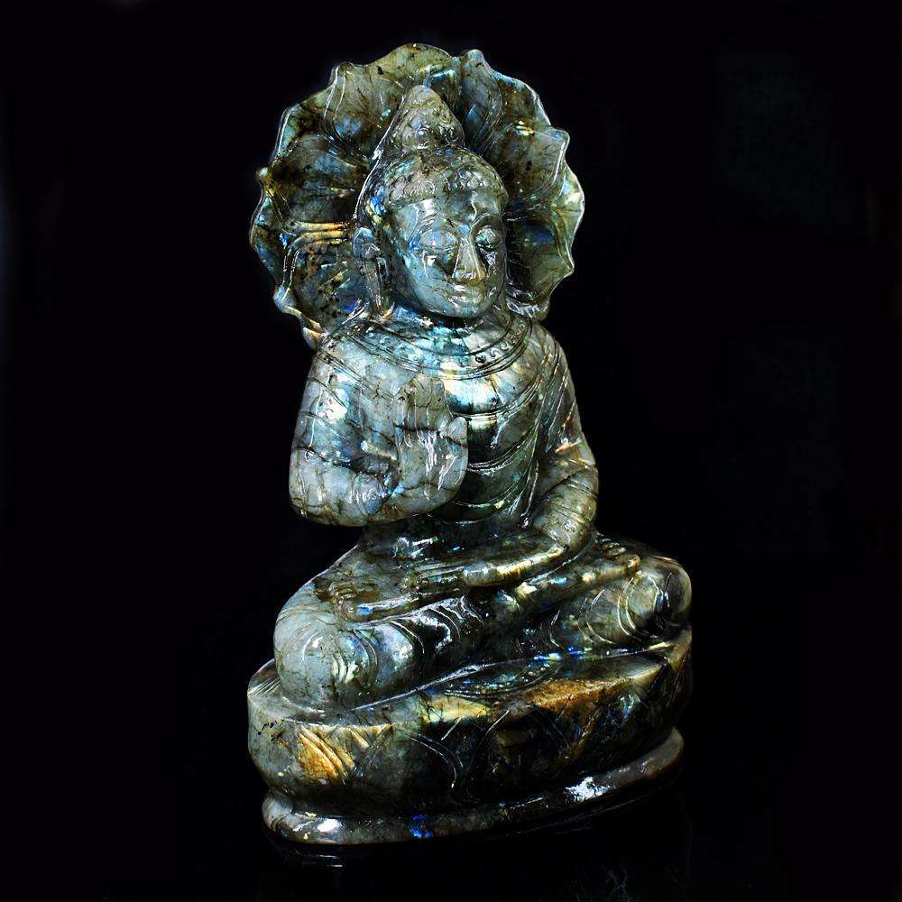 gemsmore:Craftsmen Labradorite Hand Carved Genuine Crystal Gemstone Carving Huge Lord Buddha