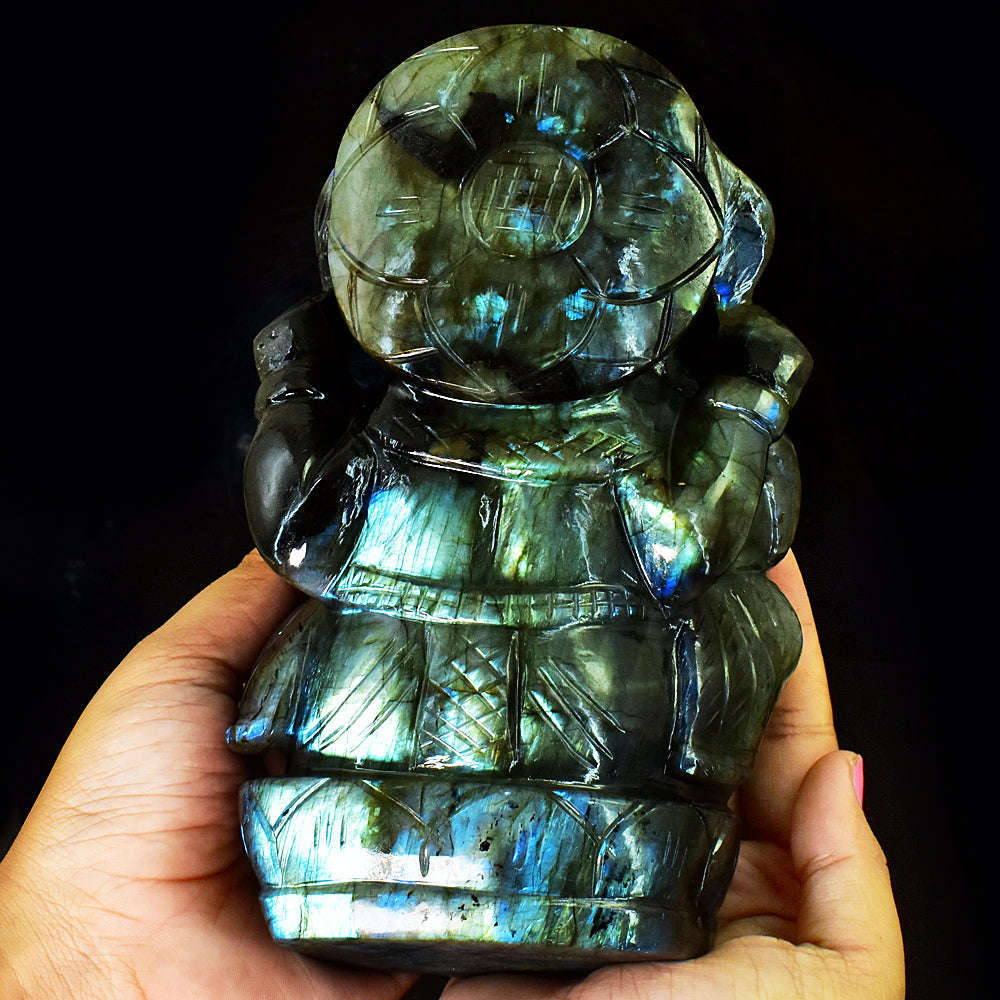 gemsmore:Craftsmen Labradorite Hand Carved Genuine Crystal Gemstone Carving Huge Lord Ganesha