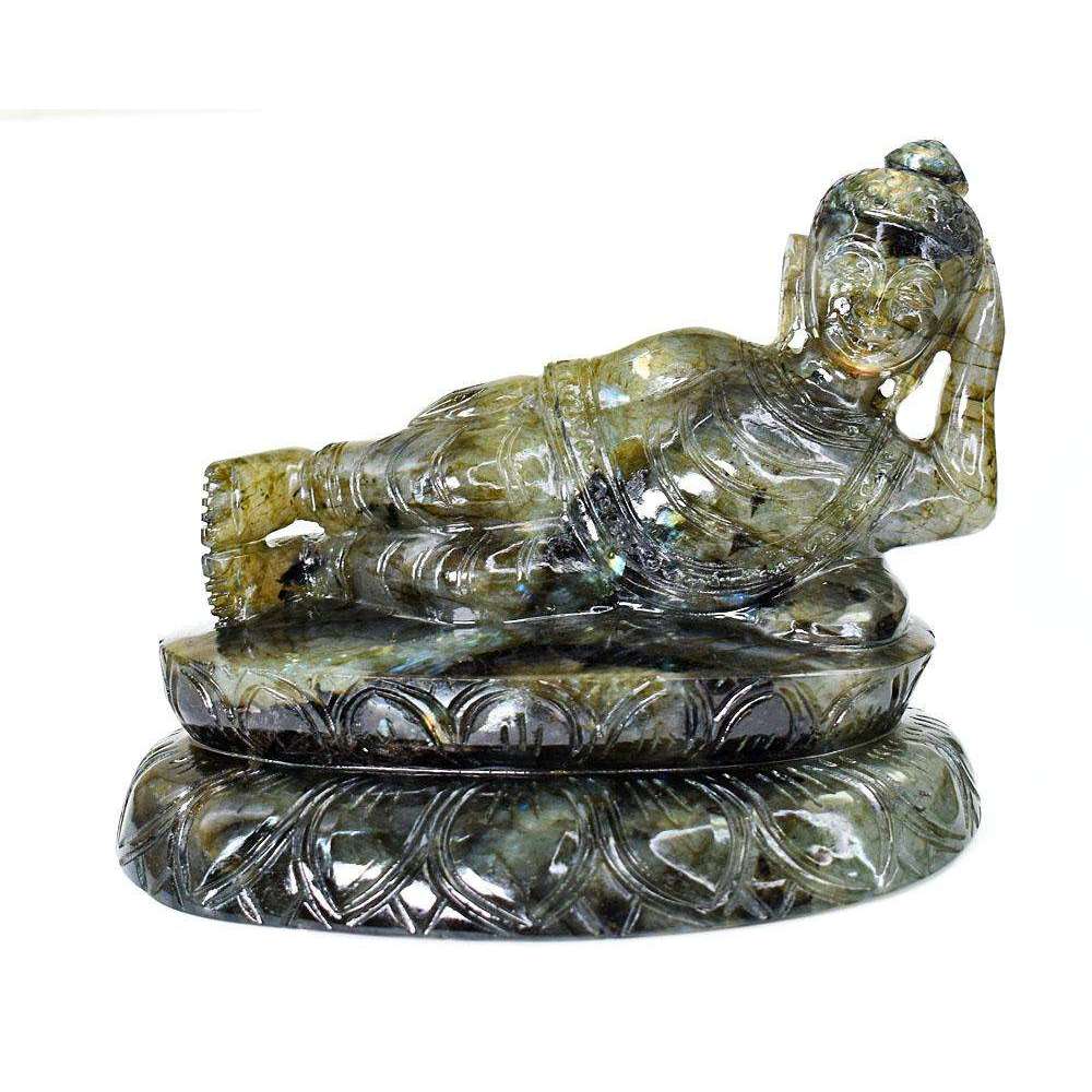 gemsmore:Craftsmen  Labradorite Hand Carved Genuine Crystal Gemstone Carving Huge Sleeping Lord Buddha