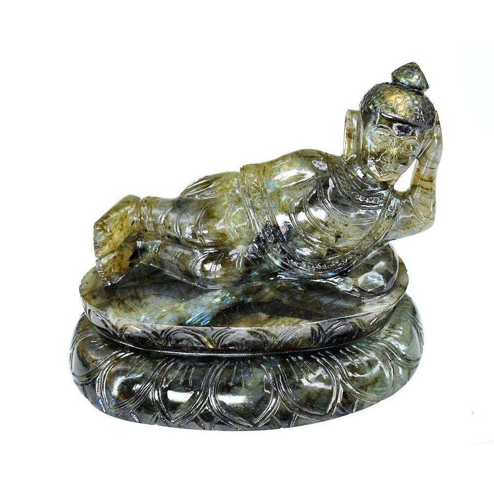 gemsmore:Craftsmen  Labradorite Hand Carved Genuine Crystal Gemstone Carving Huge Sleeping Lord Buddha