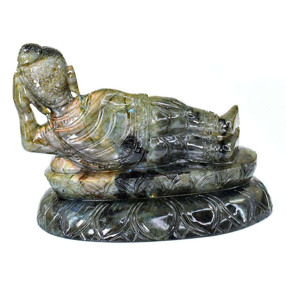 gemsmore:Craftsmen  Labradorite Hand Carved Genuine Crystal Gemstone Carving Huge Sleeping Lord Buddha