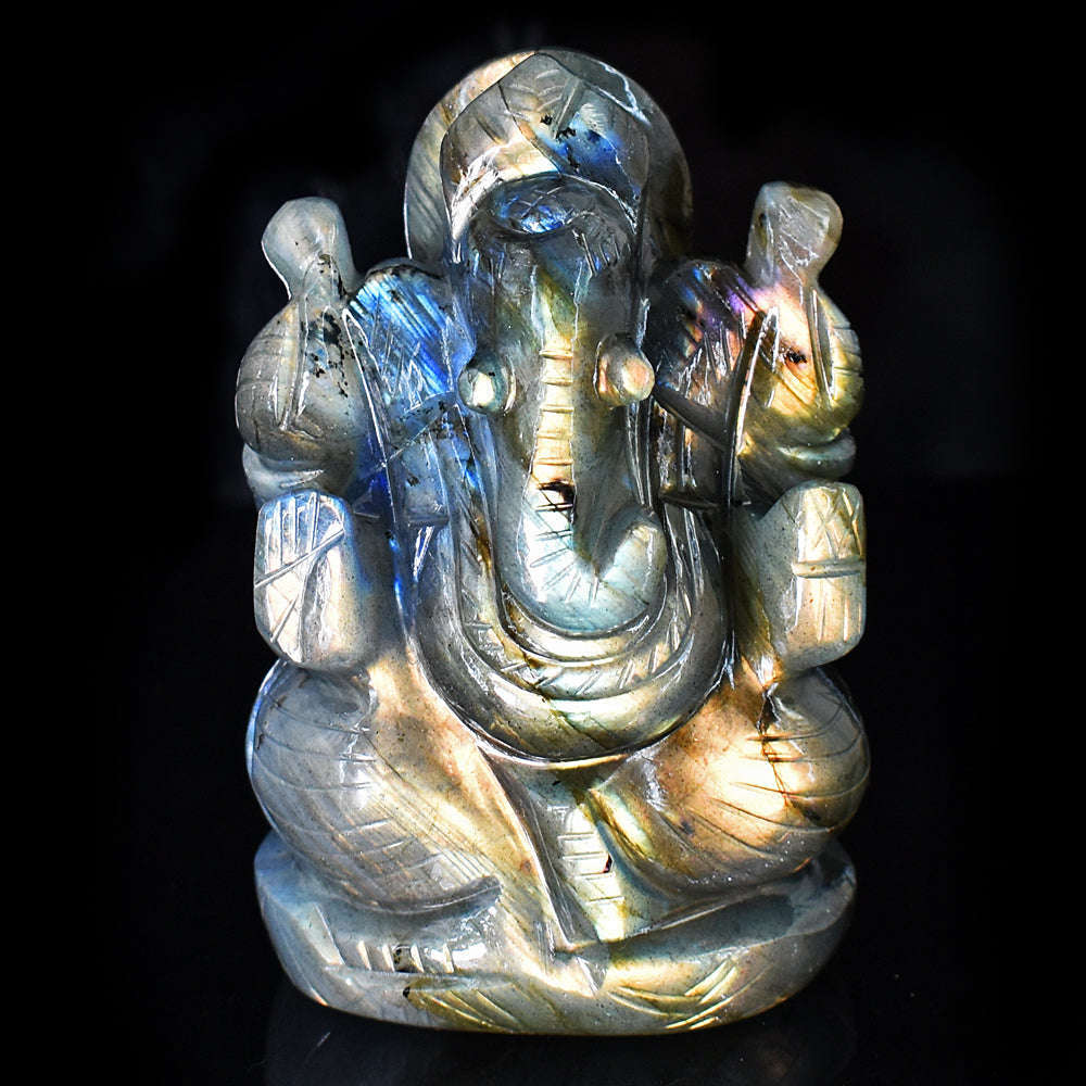 gemsmore:Craftsmen Labradorite  Hand Carved Genuine Crystal Gemstone Carving Lord Ganesha