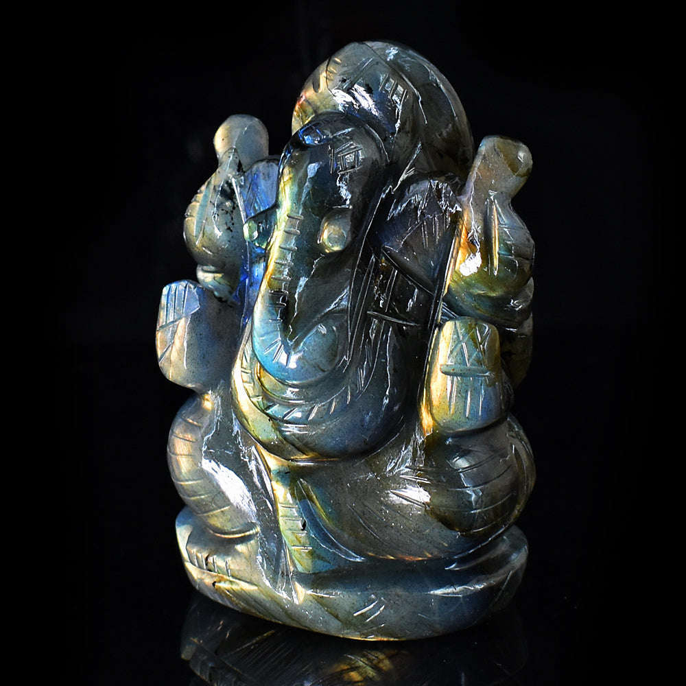 gemsmore:Craftsmen Labradorite  Hand Carved Genuine Crystal Gemstone Carving Lord Ganesha