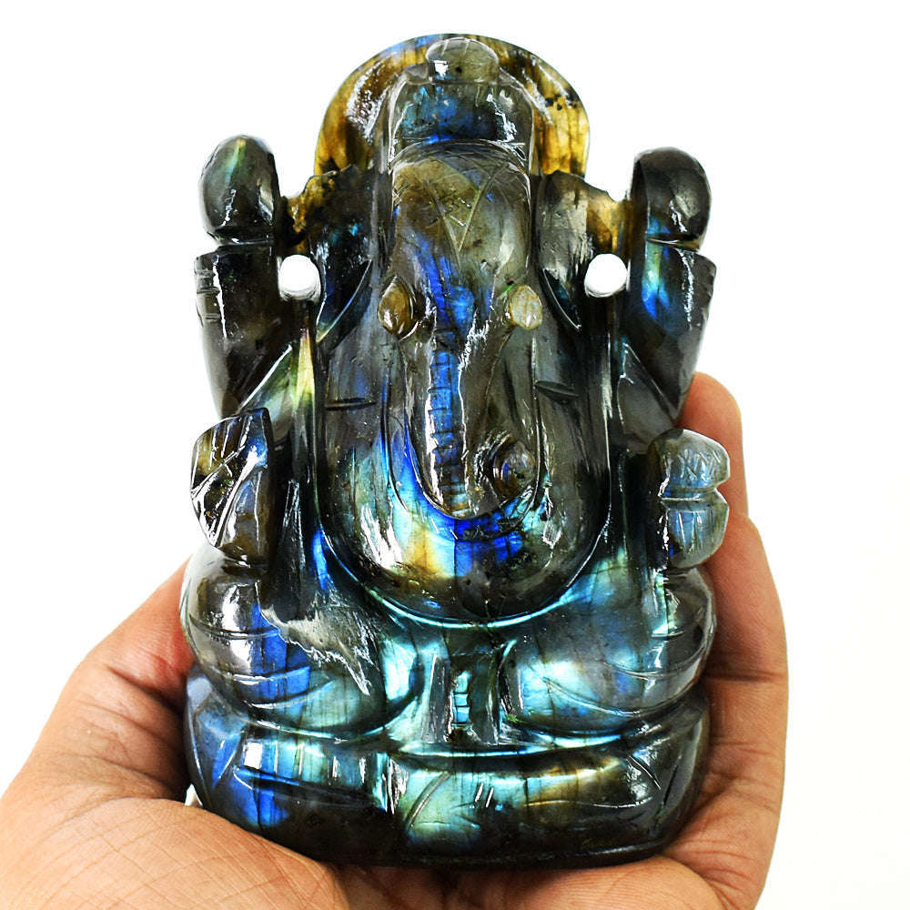 gemsmore:Craftsmen Labradorite Hand Carved Genuine Crystal Gemstone Carving Lord Ganesha