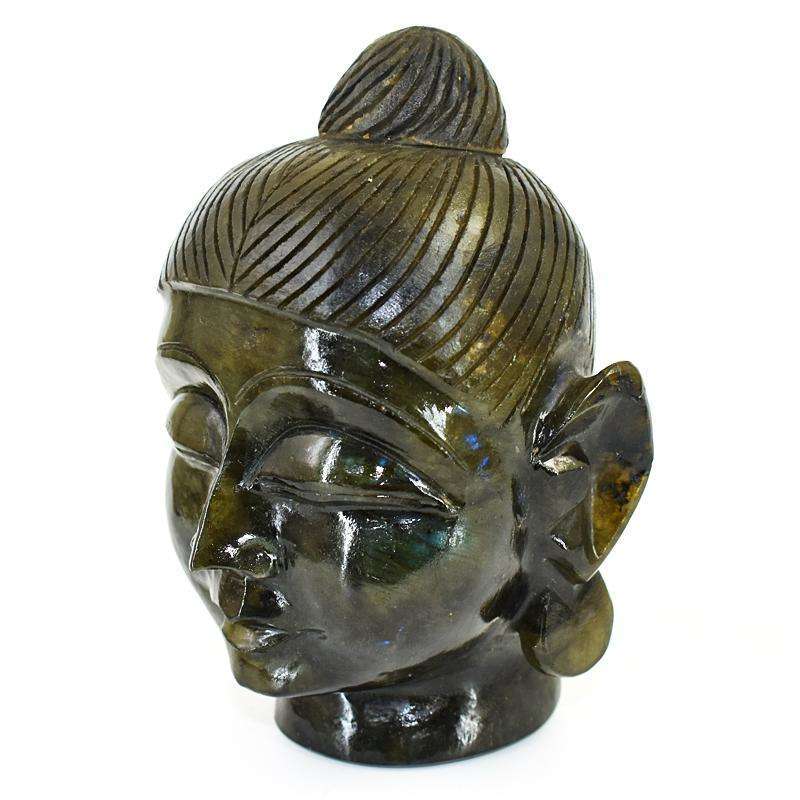 gemsmore:Craftsmen Labradorite Hand Carved Genuine Crystal Gemstone Carving Massive Buddha Head