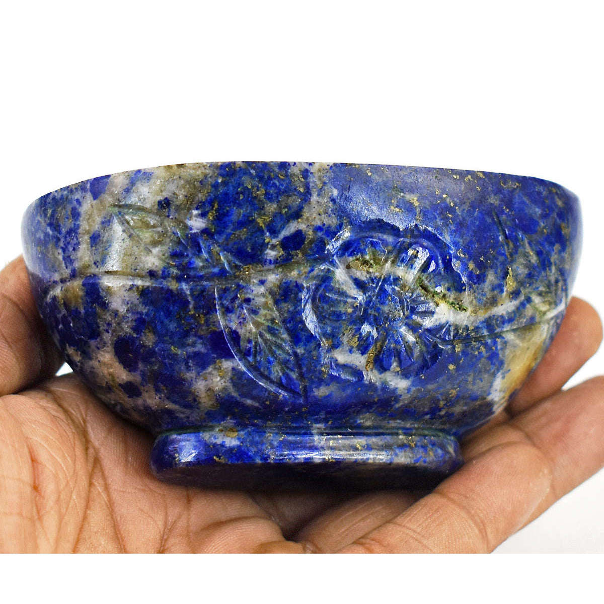 gemsmore:Craftsmen Lapis Lazuli  Hand Carved Genuine Crystal Gemstone Carving Bowl