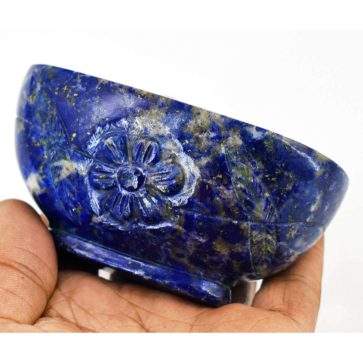 gemsmore:Craftsmen Lapis Lazuli  Hand Carved Genuine Crystal Gemstone Carving Bowl