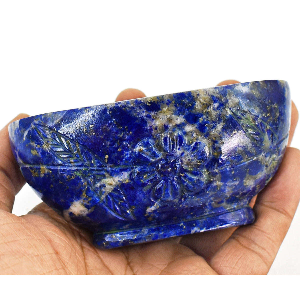 gemsmore:Craftsmen Lapis Lazuli  Hand Carved Genuine Crystal Gemstone Carving Bowl