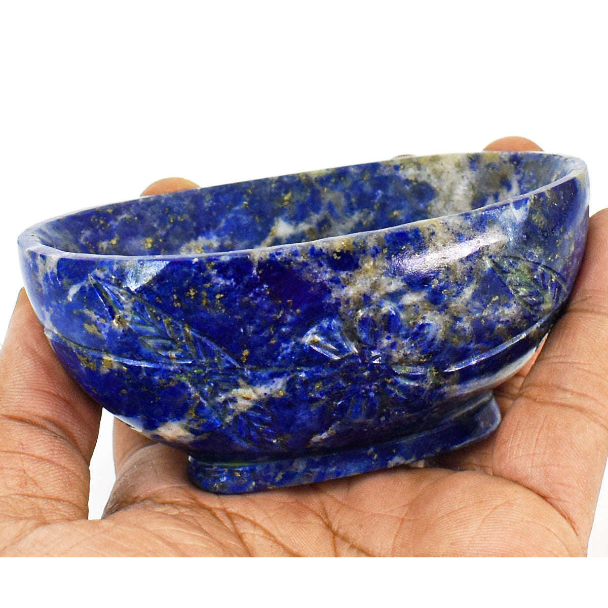 gemsmore:Craftsmen Lapis Lazuli  Hand Carved Genuine Crystal Gemstone Carving Bowl