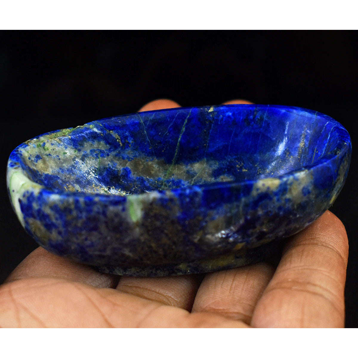 gemsmore:Craftsmen Lapis Lazuli  Hand Carved Genuine Crystal Gemstone Carving Bowl