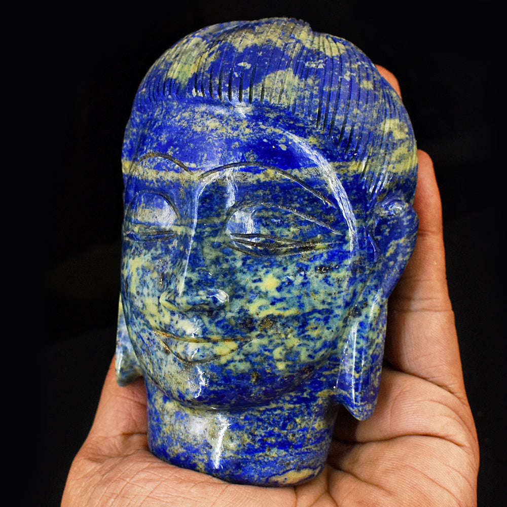 gemsmore:Craftsmen Lapis Lazuli Hand Carved Genuine Crystal Gemstone Carving Buddha Head